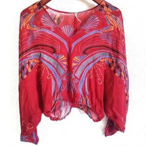 Free People Red Beneath The Sea Blouse Small